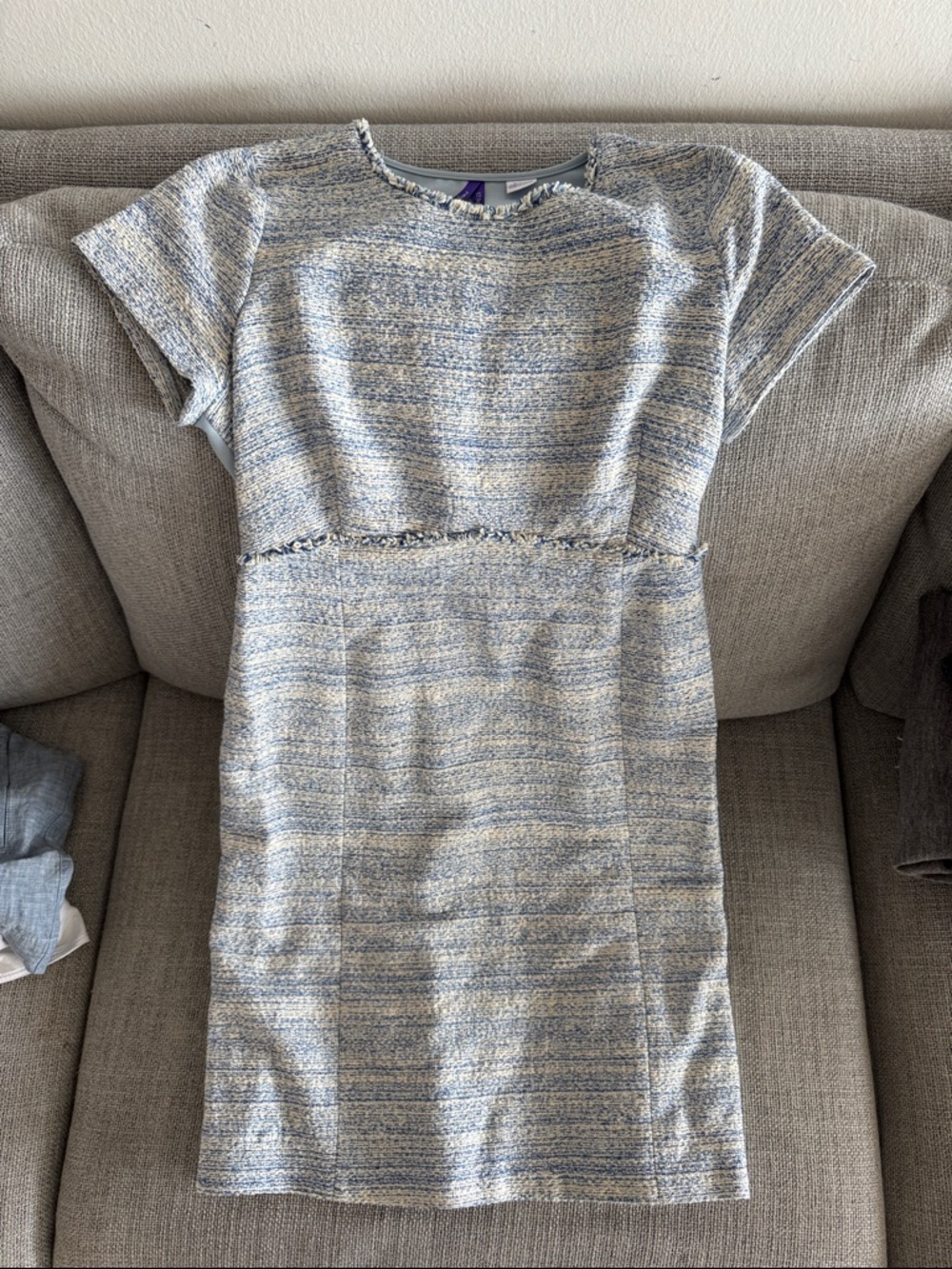 Seraphine Light Blue Tweed Short Sleeve Shift Dress